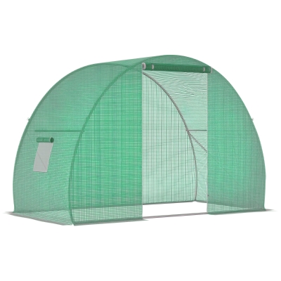 Outsunny 5'x10'x7' Tunnel Greenhouse Outdoor Walk-In Hot House with Roll-up Windows and Zippered Door, Steel Frame, PE Cover, Green
