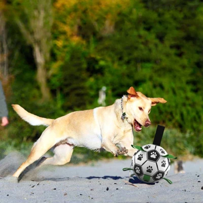 Durable Dog Soccer Ball with Straps, Interactive Water-Resistant Toy for Small to Medium Breeds, 6" L x 6" W x 6" H, Green+Black