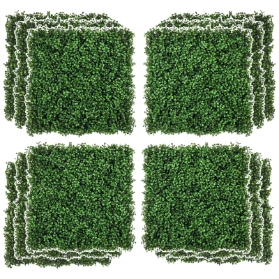 Outsunny 12-Piece Milan Artificial Grass, Fake Green Wall Grass with Water Drainage for Home, Garden, Light Green, 19.75" x 19.75"