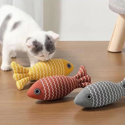 3-Pack Potaroma Cat Toys Fish with Catnip, Yellow+Orange+Grey