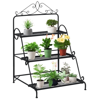 Outsunny 3-Tier Metal Plant Stand, Outdoor Flower Shelf
