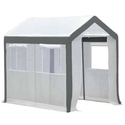 Outsunny 8' x 6' x 7.5' Heavy-duty Walk-in Greenhouse Outdoor Vegetable Plants Growing Warm House Seed Plant Growth Tent Polytunnel Shelter White