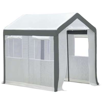 Outsunny 8' x 6' x 7.5' Heavy-duty Walk-in Greenhouse Outdoor Vegetable Plants Growing Warm House Seed Plant Growth Tent Polytunnel Shelter White