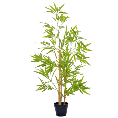 Outsunny Artificial Bamboo Tree, 4ft Fake Tree with Realistic Leaf and Natural Trunk, Decorative Plant in Nursery