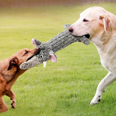 Squeaky Plush No Stuffing Crinkle Dog Toy for All Breed Sizes, Gray