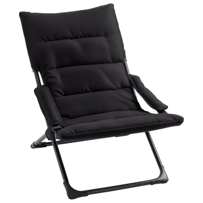 Outsunny Folding Lounge Chair, Mesh Fabric Lounger with Thick Padded Cushion and Armrest, Camping Beach Chair for Poolside, Deck, Backyard, Black