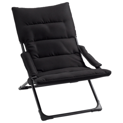 Outsunny Folding Lounge Chair, Mesh Fabric Lounger with Thick Padded Cushion and Armrest, Camping Beach Chair for Poolside, Deck, Backyard, Black