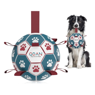 Dog Soccer Ball Toy with Straps, Blue+Red