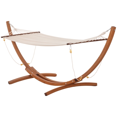 Outsunny 10' Wood Outdoor Hammock with Stand, Heavy Duty White
