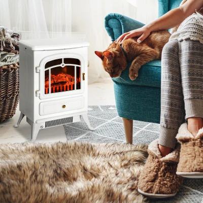 HOMCOM 22" Electric Fireplace Heater Stove with LED Flames, White