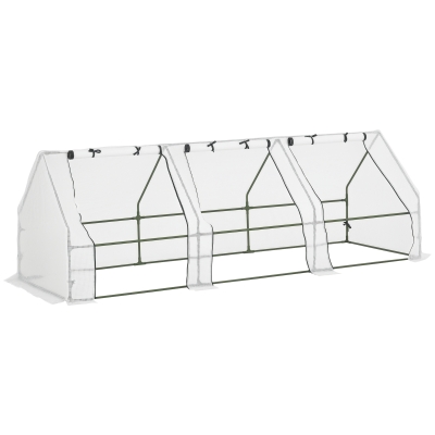 Outsunny 9' x 3' x 3' Outdoor Mini Greenhouse, Portable Tunnel Greenhouse with Large Zipper Doors and PE Cover for Garden, White