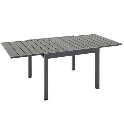 Outsunny Extendable Dining Table Metal Outdoor Slat Table for 4-6 Person Rectangular Lawn Garden Bistro Patio Table with Aluminum Frame, Grey