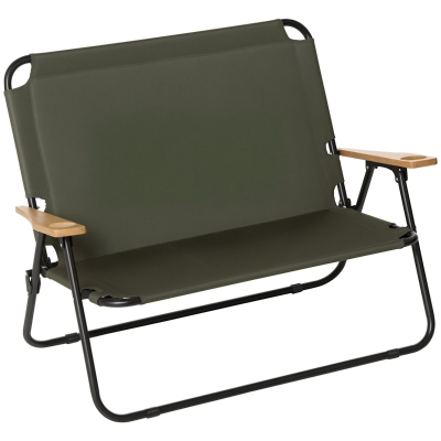 Outsunny Double Folding Chair, Loveseat Camping Chair for 2 Person, Portable Outdoor Chair with Wood Armrest for Fishing Travel, Green