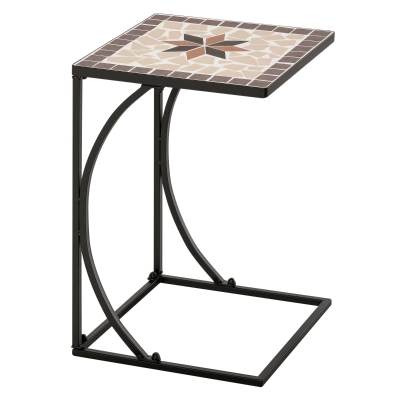 Outsunny Outdoor Mosaic Side Accent Table Indoor Coffee End Table C Shape Frame Patio Plant Stand for Garden Pool