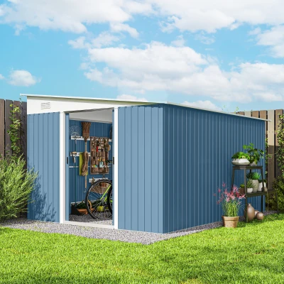Outsunny 11' x 9' Outdoor Storage Shed, Metal, Lockable, Blue