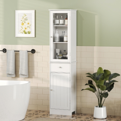 kleankin Tall Bathroom Cabinet, Bathroom Storage Cabinet with Drawers, 2 Doors and Adjustable Shelves, White