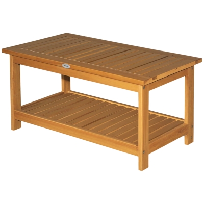 Outsunny 36" Outdoor Coffee Table, Acacia Wood, 2-Shelf