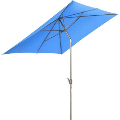 Outsunny 6.5x10ft Patio Umbrella, Rectangle Market Umbrella with Aluminum Frame and Crank Handle, Garden Parasol Outdoor Sunshade Canopy, Blue