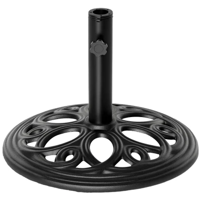 Outsunny Patio Umbrella Base Stand, Round Cast Iron Umbrella Holder for Outdoor, Patio, Garden,Deck and Beach, Fit Dia. 1.5", 2" Pole, Black