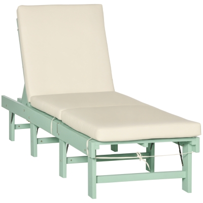 Outsunny Wooden Folding Chaise Lounge, Outdoor Chaise Lounge Chair, Garden Reclining Tanning Chair with 4 Adjustable Back Soft Cushions, Green