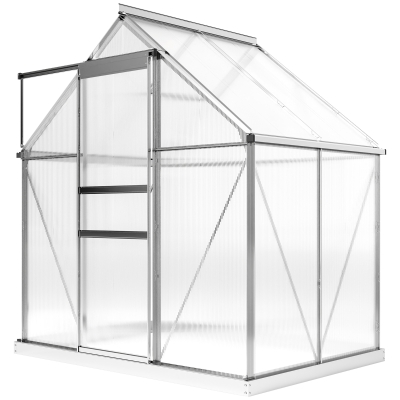 Outsunny 6' x 4' x 6.6' Walk-in Greenhouse, Polycarbonate Greenhouse with Adjustable Roof Vent, Base, Sliding Door, Clear
