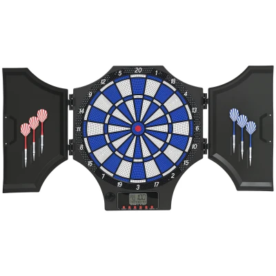 Soozier Electronic Dartboard Set with 31 Games and 285 Programs for 8 Players, Soft Tip Dart Board Set with Cabinet, 6 Darts and 6 Spare Tips, LCD Display