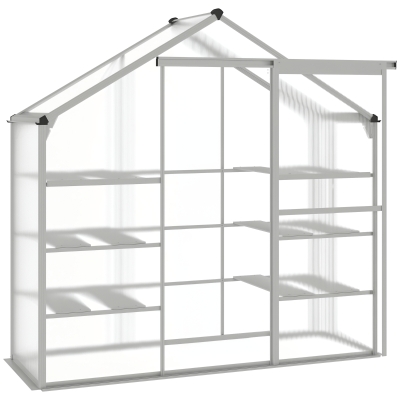 Outsunny 6.3' x 2.3' x 6.1' Outdoor Walk-in Greenhouse with 3-Tier Shelves, Garden Polycarbonate Green House Plants Flower Cold Frame with Aluminum Frame