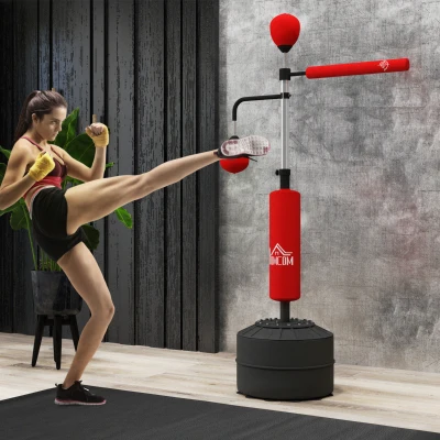 Soozier 4-in-1 Boxing Stand w/ Punching Bag, Speedballs & Adjustable Height, Red