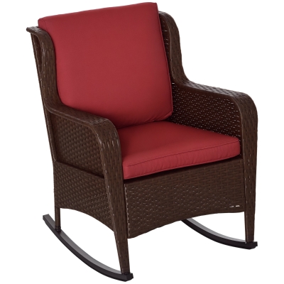 Outsunny Wicker Rocking Chair, Rattan Patio Rocker, Wine Red