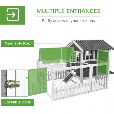 PawHut Wooden Chicken Coop with Run for 3-4 Chickens, 68" x 59" x 42"(m-5)