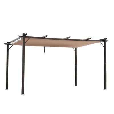 Outsunny 10' x 13' Aluminum Patio Pergola, Retractable Canopy, Brown