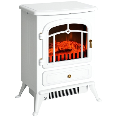HOMCOM 16" Free Standing Electric Fireplace Portable Adjustable Stove with Heater Wood Burning Flame 750/1500W White