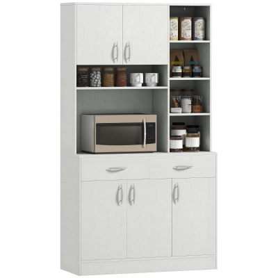 HOMCOM 71" Kitchen Hutch with Storage Cabinet, Modern Buffet with Hutch, Cupboard with Drawers for Living Dining Room, Ash White