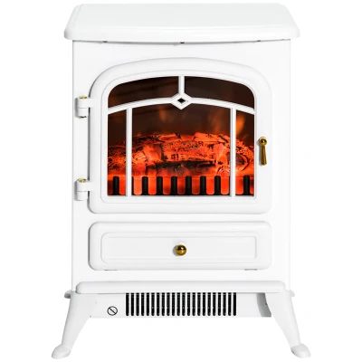 HOMCOM 16" Free Standing Electric Fireplace Portable Adjustable Stove with Heater Wood Burning Flame 750/1500W White