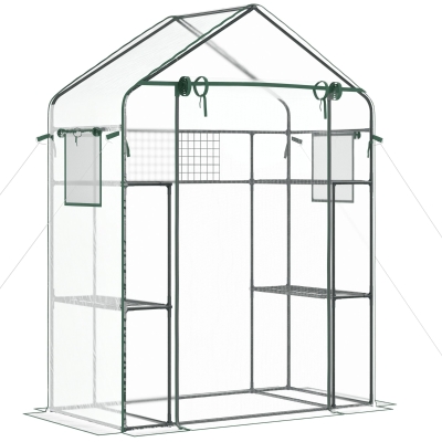 Outsunny Mini Outdoor Greenhouse, 3-Tier with Mesh Door & Shelves