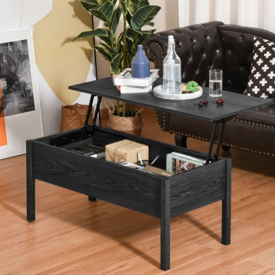 HOMCOM 39" Modern Lift Top Coffee Table with Hidden Storage Compartment, Center Table for Living Room, Black