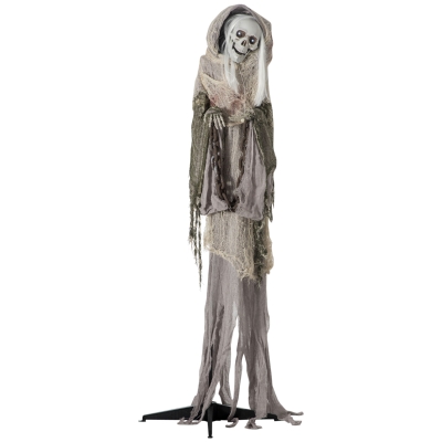 Outsunny 6ft Life Size Outdoor Halloween Decoration Skeleton Witch, Animated Prop with Light Up Eyes, Spooky Sound