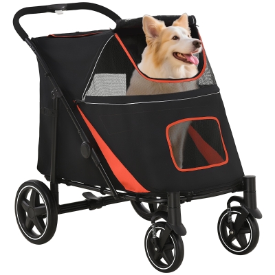 PawHut Foldable Pet Stroller with Universal Front Wheels, Shock Absorber, Dog Cat Carriage for Large & Medium Dogs, Black