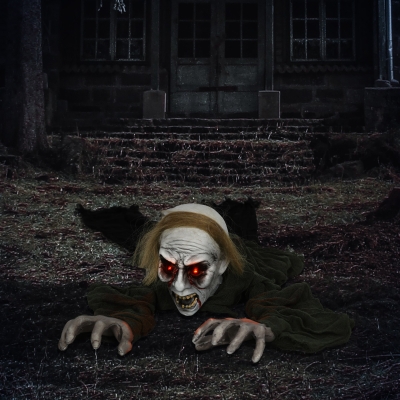 HOMCOM 66" Outdoor Halloween Decoration Crawling Zombie, Animated Prop Decor with Sound Activated, Light Up Eyes