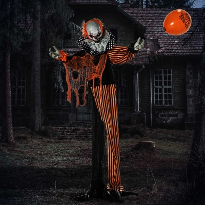 Outsunny 5ft Life Size Outdoor Halloween Decoration, Talking Circus Clown with Sound and Motion Activated, Light Up Eyes