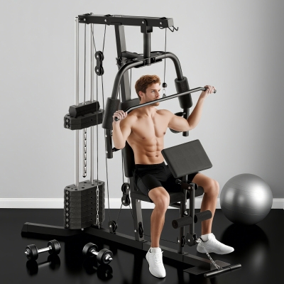 Soozier Multi-Exercise Home Gym Station with 99lbs Weight Stack, for Full Body Workout