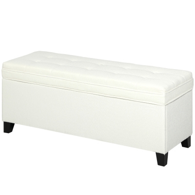 HOMCOM Storage Ottoman Bench, Foot Rest with Safety Hinges, 47 Inches Linen Storage Chest for Living Room, Cream White