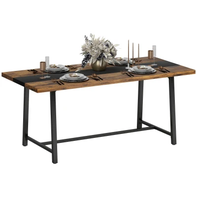 HOMCOM Industrial 70.9" Dining Table for 8 with Steel Legs, Brown