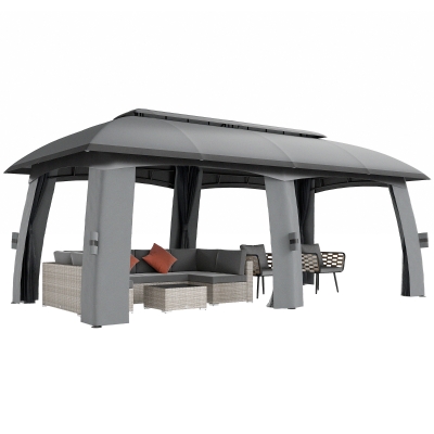 Outsunny 10' x 20' Patio Gazebo, Outdoor Gazebo Canopy Shelter with Netting, Vented Roof for Garden Dark Grey