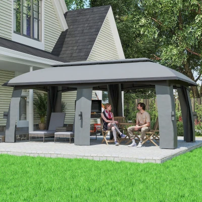 Outsunny 10' x 20' Patio Gazebo with Netting, Dark Gray
