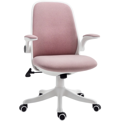Vinsetto Office Chair 360° Swivel Task Desk Breathable Fabric Computer Chair with Flip-up Arms and Adjustable Height, Pink