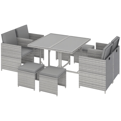 Outsunny 9-Piece Rattan Patio Furniture Set, Gray