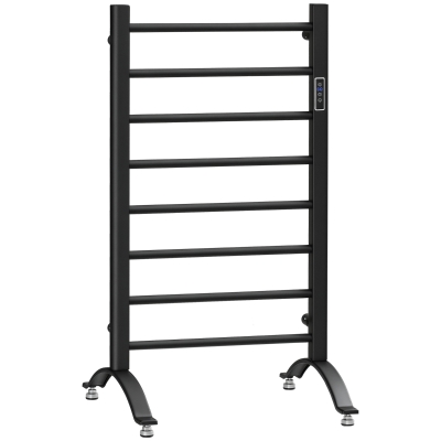 HOMCOM 8-Bar Heated Towel Warmer Rack with Built-in Timer and LED Indicators, Wall Mounted & Free Standing Carbon Steel Electric Towel Bar with Adjustable Temperature, Black