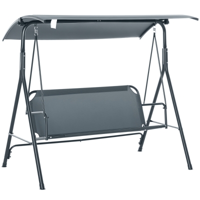 Outsunny 3-Person Outdoor Swing with Canopy, Steel Frame, Gray