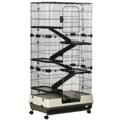 PawHut 6-tier Platform Rolling Small Animal Cage Rabbit Hutch Pet Play House with Platform, Ramp,Removable Tray. 4 universal wheels (Black) for Bunny Pet Mink Chinchilla